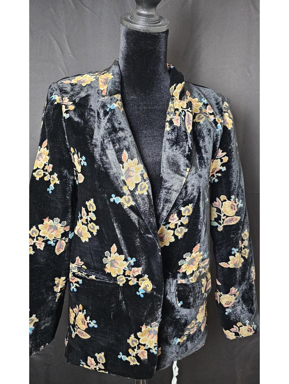 Ellison Jacket Black Womens Size S Velvet Floral